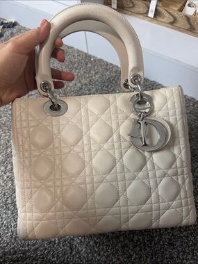 Dior Quilted Satchel in Light Cream Leather with Silver Hardware